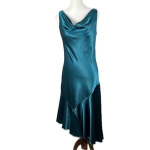 Vintage SL Fashions Satin Cowl Drop Waist Asymmetrical Dress Size 10 Cocktail